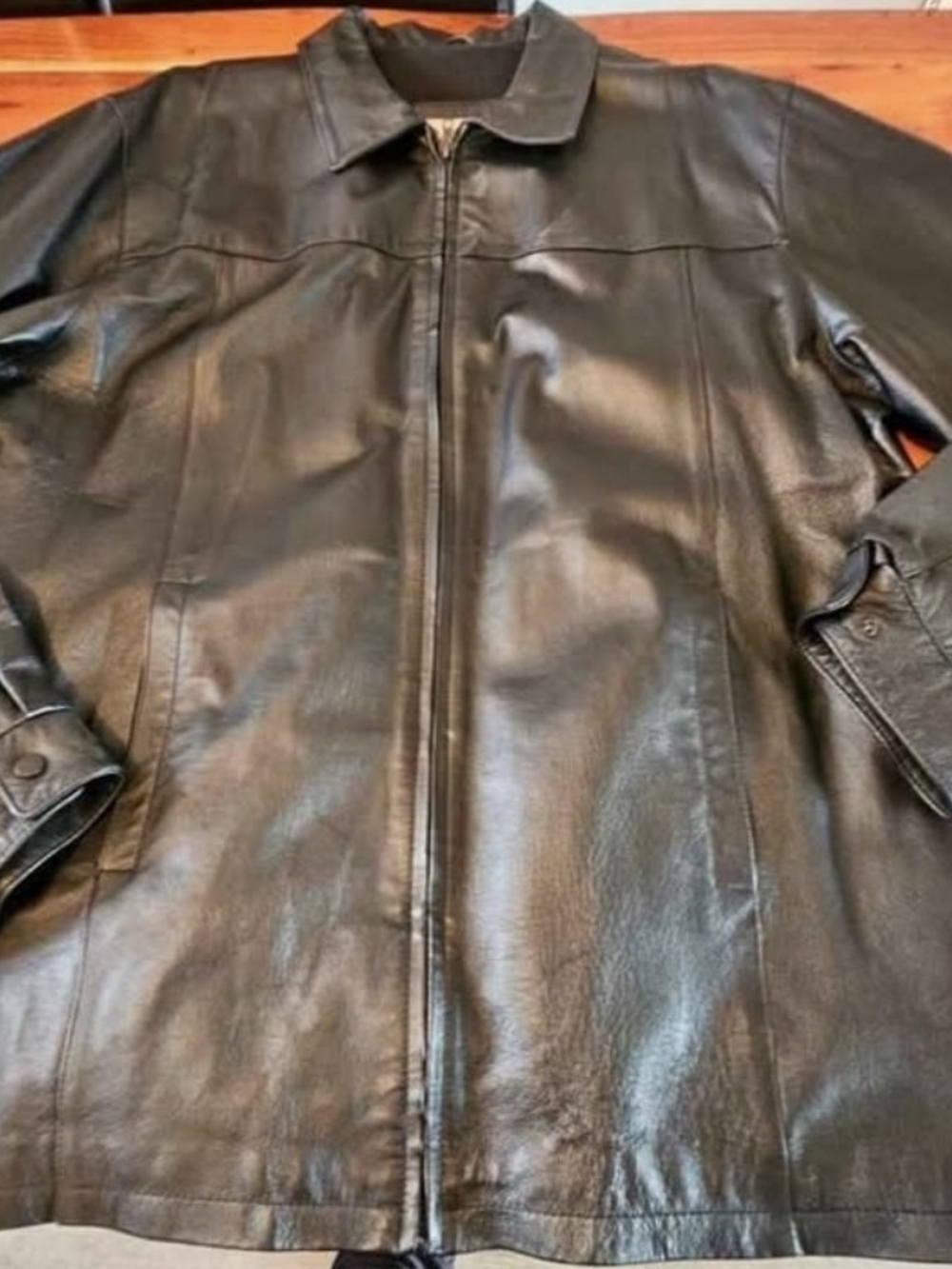 Men's 46 XLT Black Genuine Leather Zip-Front Jacket Tall